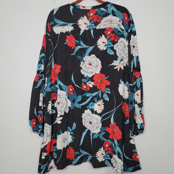 Oddy long sleeve micro dot split neck tunic top size 3XL multicolor floral boho - Picture 10 of 10
